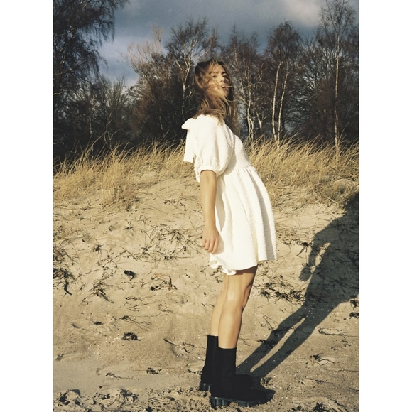 Free People White Babydoll Mini Dress Violet Square Neck Short Puff Sleeves - Picture 12 of 15